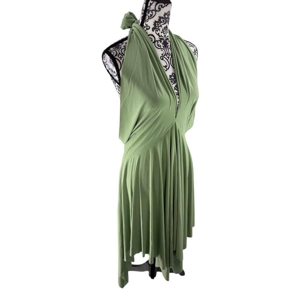Norma Kamali Convertible Handkerchief Dress Sage Green Multi-Way Halter Cocktail - Picture 10 of 10